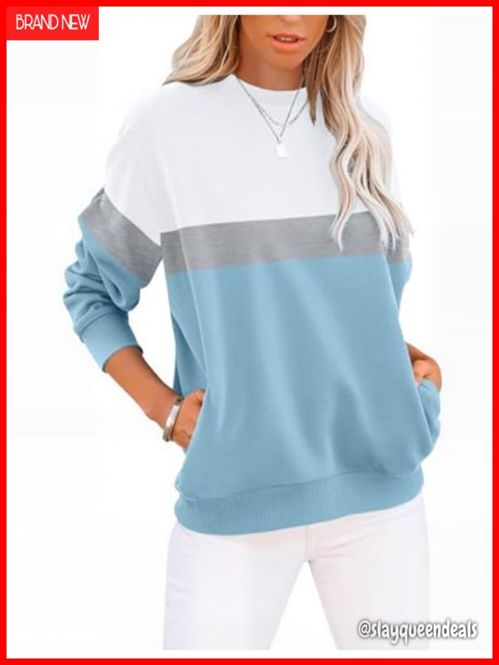 Womens Cotton Crew Neck Lightweight Pullover Sweatshirt with Pockets